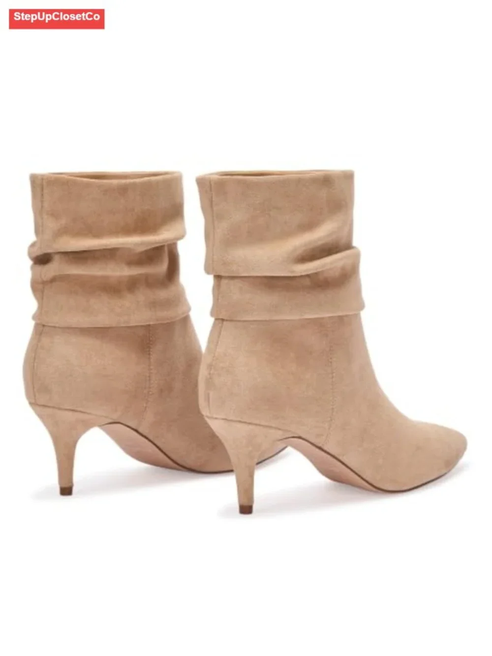 Slouch Ankle Boots Pointed Toe Mid Heel Dress Booties Suede Microfiber Slip-On